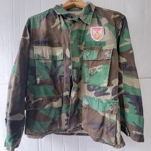 Vintage camo military jacket Women's small custom art work
